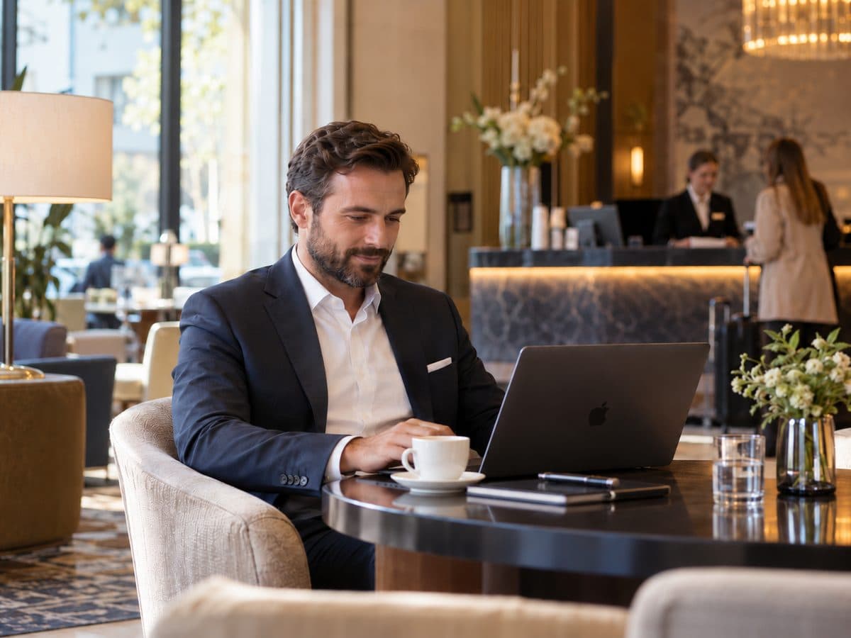 A phone and room keys in a peaceful hotel room, symbolising digital guest service